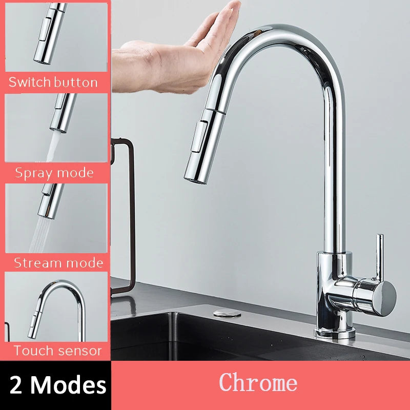 Shinesia Black Sensor Kitchen Faucet Pull Out Spout Smart Touch Inductive Sensitive Faucet 360 Degree Rotation Mixer Tap