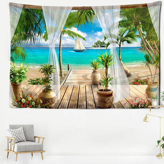 Tropical Seaside Scenery Tapestry Wall Hanging Natural And Minimalist Landscape Aesthetics Bedroom And Home Decor