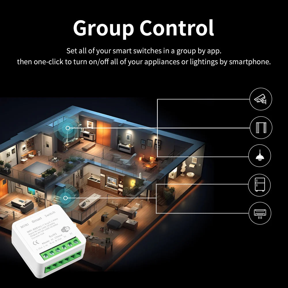 Tuya Mini Wifi Smart Switch Module Support 2 Way Control Smart Home DIY Switches Smart Life APP Alexa Google Home Voice Control