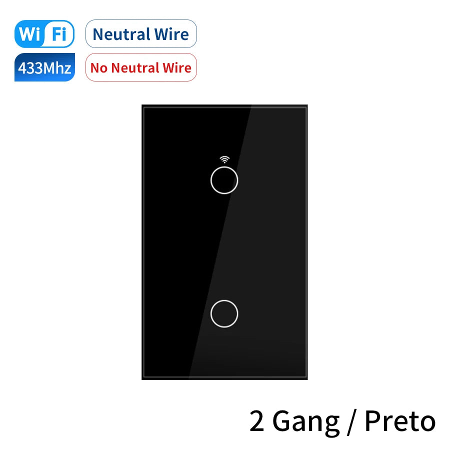 Tuya Smart Wifi Touch Switch Neutral Wire/No Neutral Wire Required US 1/2/3/4 Gang Light Switch For Alexa Google Home Alice