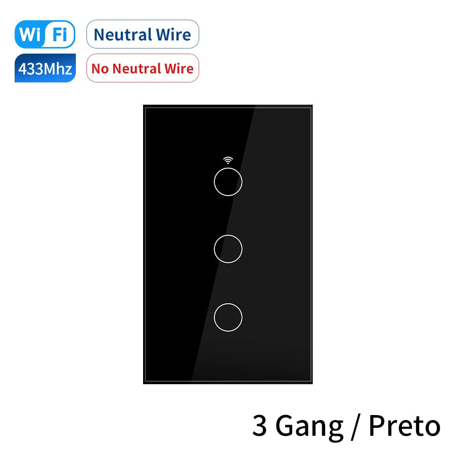 Tuya Smart Wifi Touch Switch Neutral Wire/No Neutral Wire Required US 1/2/3/4 Gang Light Switch For Alexa Google Home Alice