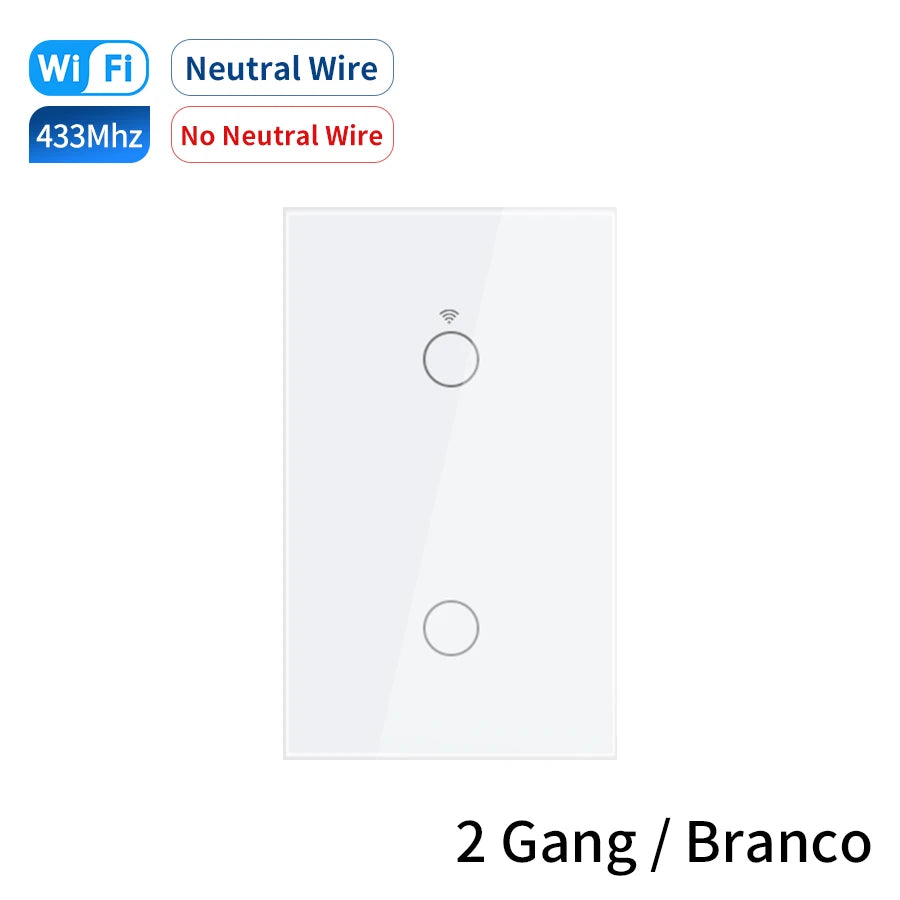 Tuya Smart Wifi Touch Switch Neutral Wire/No Neutral Wire Required US 1/2/3/4 Gang Light Switch For Alexa Google Home Alice