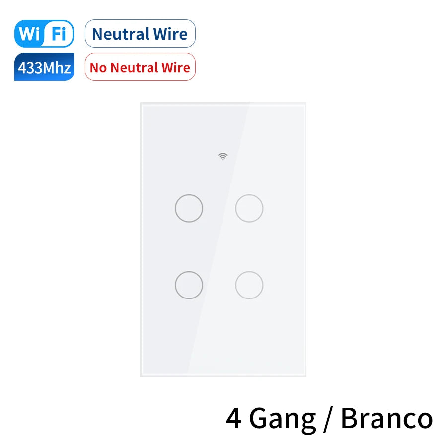 Tuya Smart Wifi Touch Switch Neutral Wire/No Neutral Wire Required US 1/2/3/4 Gang Light Switch For Alexa Google Home Alice