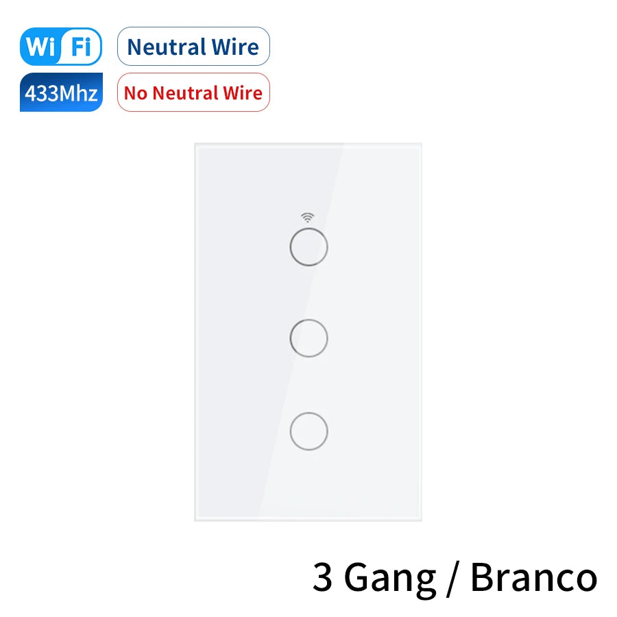 Tuya Smart Wifi Touch Switch Neutral Wire/No Neutral Wire Required US 1/2/3/4 Gang Light Switch For Alexa Google Home Alice