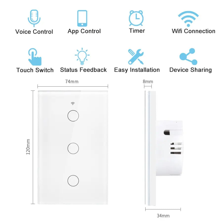 Tuya WiFi Smart Light Switch US Standard Work With Alexa Google Home Wall Touch Switch 110V 220V RF433Mhz Remote 1 2 3 4 Gang