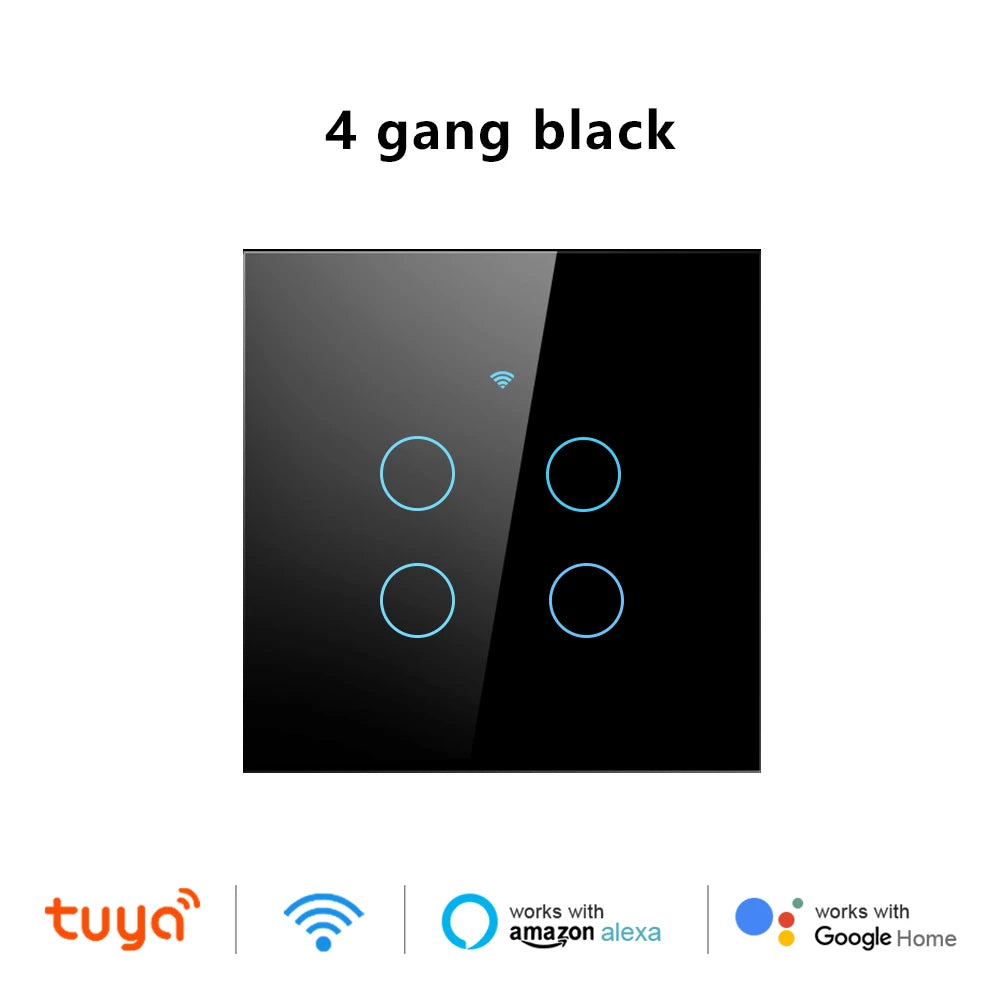 Tuya Wifi Smart Touch Light US/EU Switch Wireless Remote LED Light Switches No Neutral Wire Required 1-4 Gang Alexa Google Home