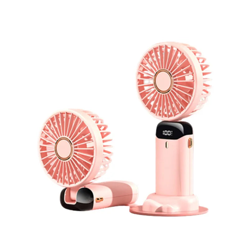 USB Handheld Mini Fan Foldable Portable Neck Hanging Fans 5 Speed USB Rechargeable Fan with Phone Stand and Display Screen