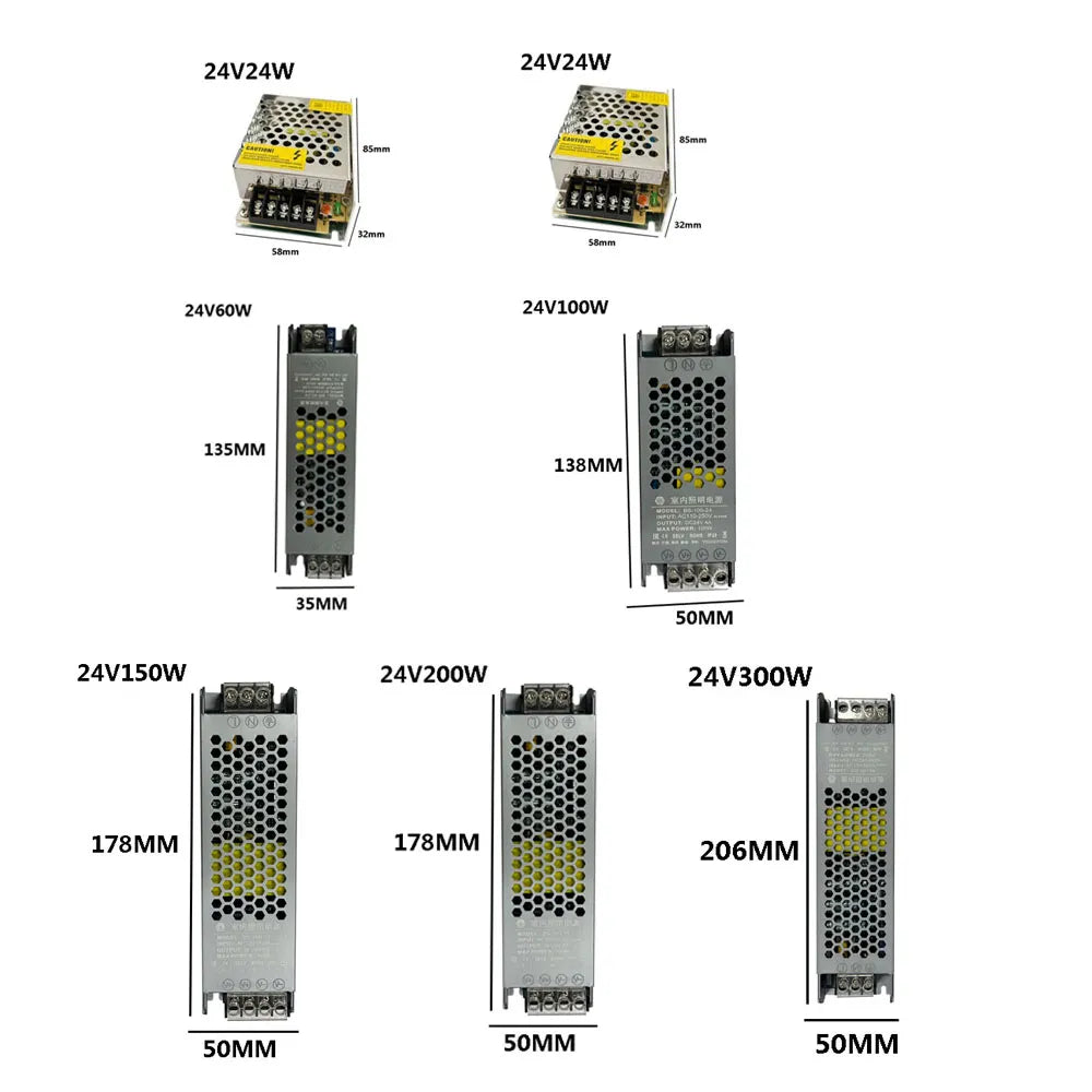 Ultra-thin Switching Power Supply DC 12V 24V 48V 60W 100W 300W Transformer AC110-240V Source Adapter SMPS For LED Strips CCTV