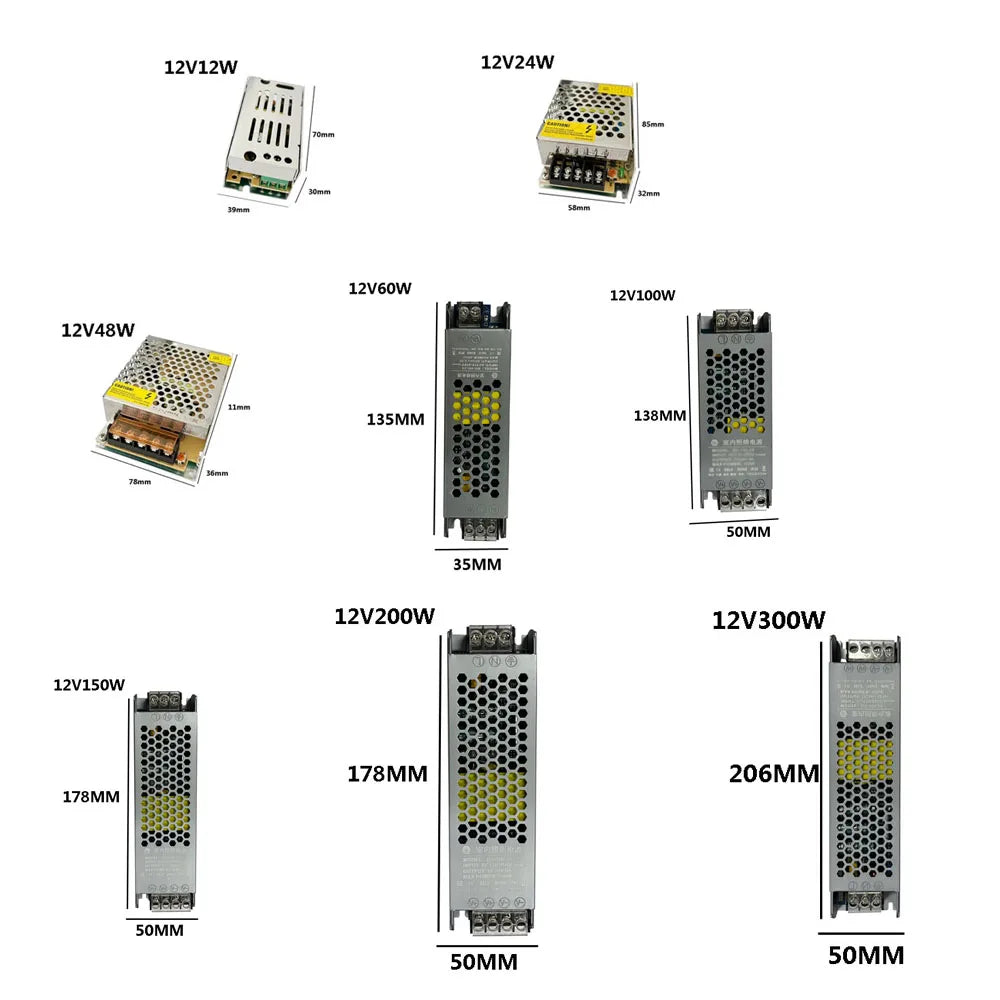 Ultra-thin Switching Power Supply DC 12V 24V 48V 60W 100W 300W Transformer AC110-240V Source Adapter SMPS For LED Strips CCTV