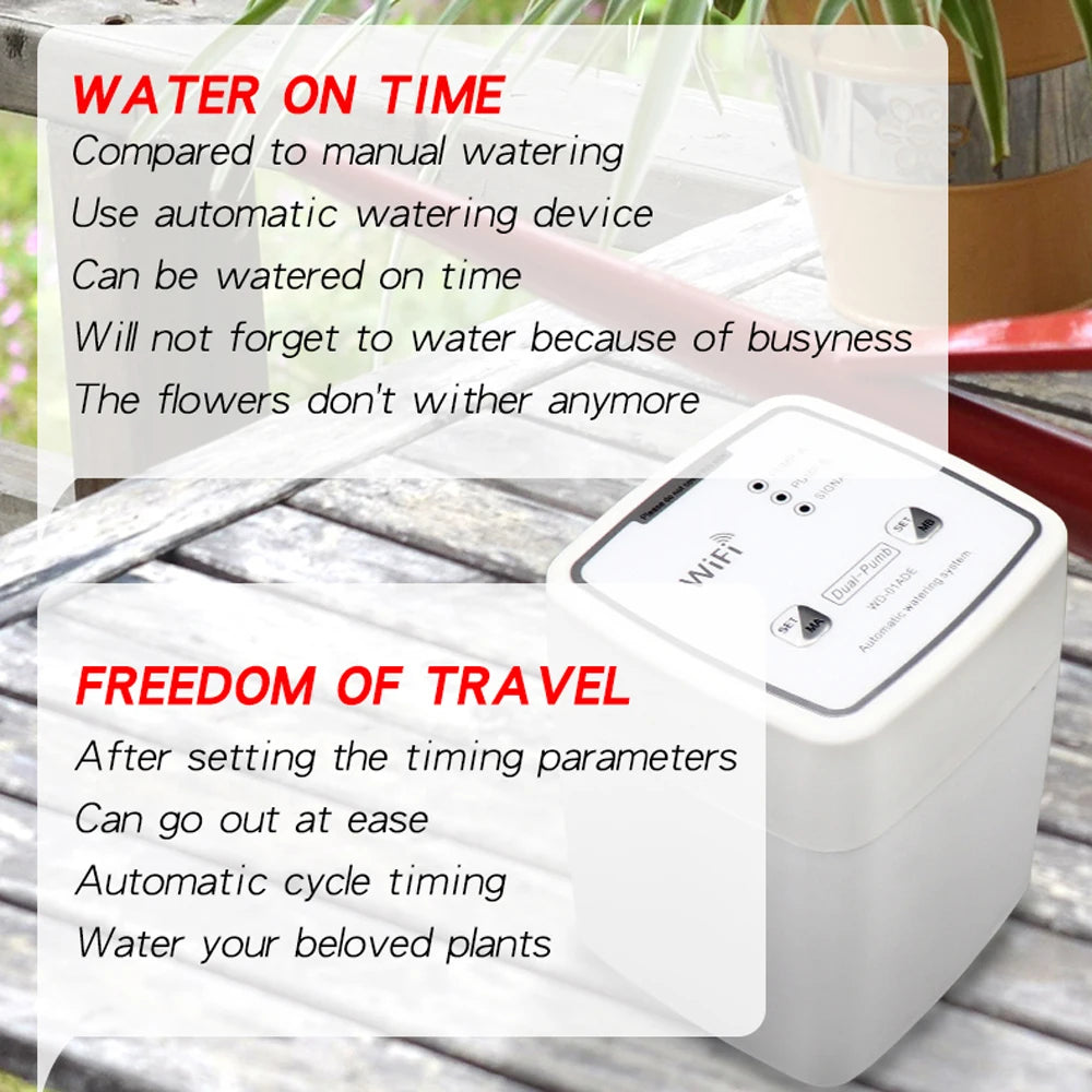 WIFI Intelligent Watering Device Double Pump Timed Automatic Drip Irrigation System Remote APP Controller for Garden Terrace