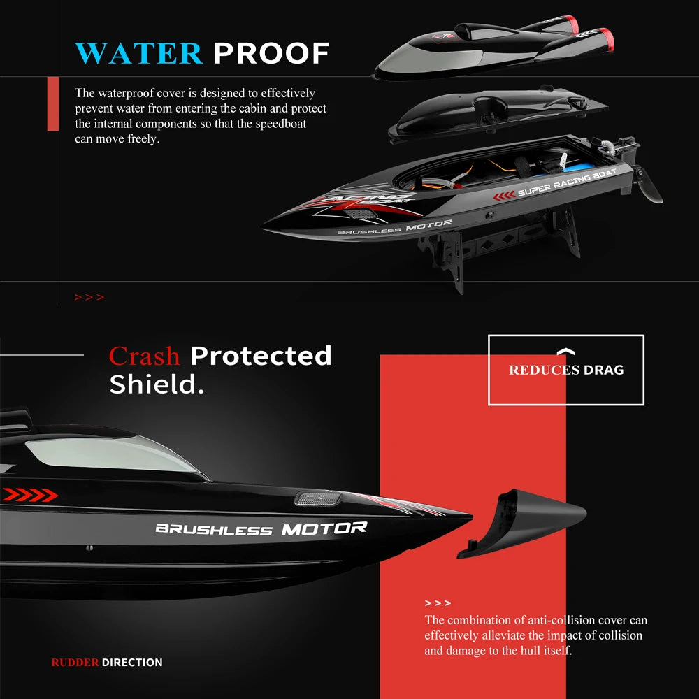 WLtoys WL916 WL912-A RC Boat 2.4Ghz 55KM/H Brushless High Speed Racing Boat 2200mAh Remote Control Speedboat Toys For Boys