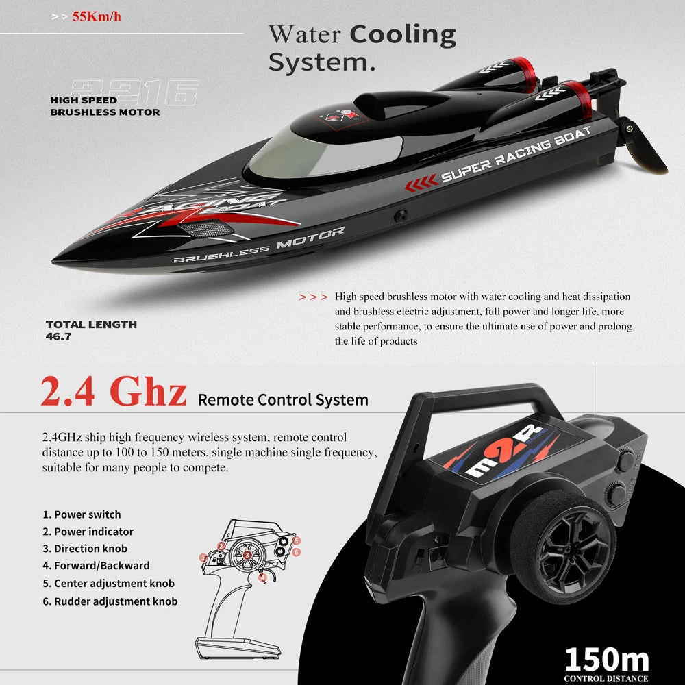 WLtoys WL916 WL912-A RC Boat 2.4Ghz 55KM/H Brushless High Speed Racing Boat 2200mAh Remote Control Speedboat Toys For Boys