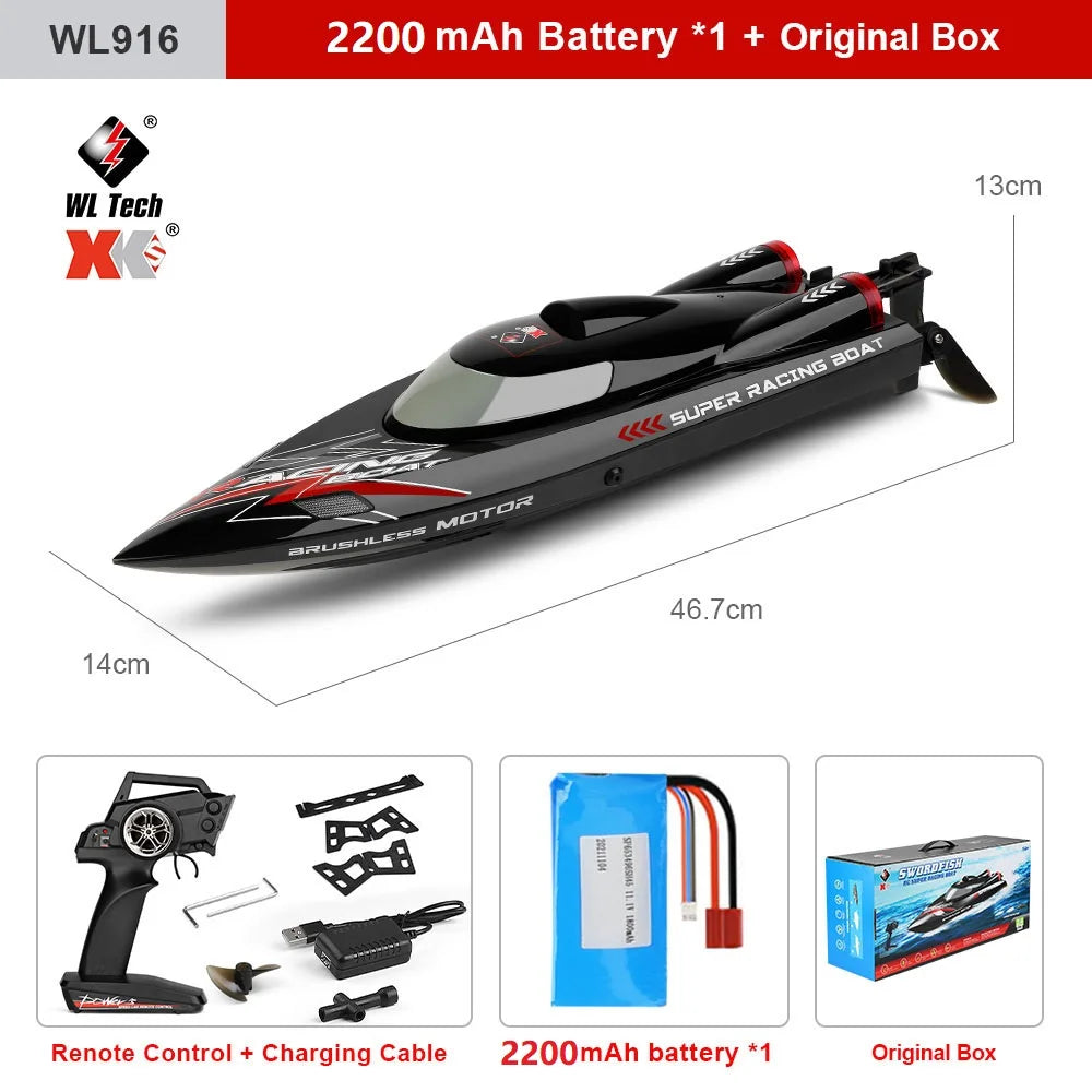 WLtoys WL916 WL912-A RC Boat 2.4Ghz 55KM/H Brushless High Speed Racing Boat 2200mAh Remote Control Speedboat Toys For Boys