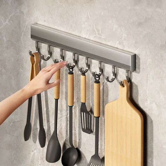 Wall Mounted Hooks Rack Punch Free Kitchen Utensils Storage Row Hook Holder Bathroom Robe Towel Coat Hangers Multi-Purpose Hooks