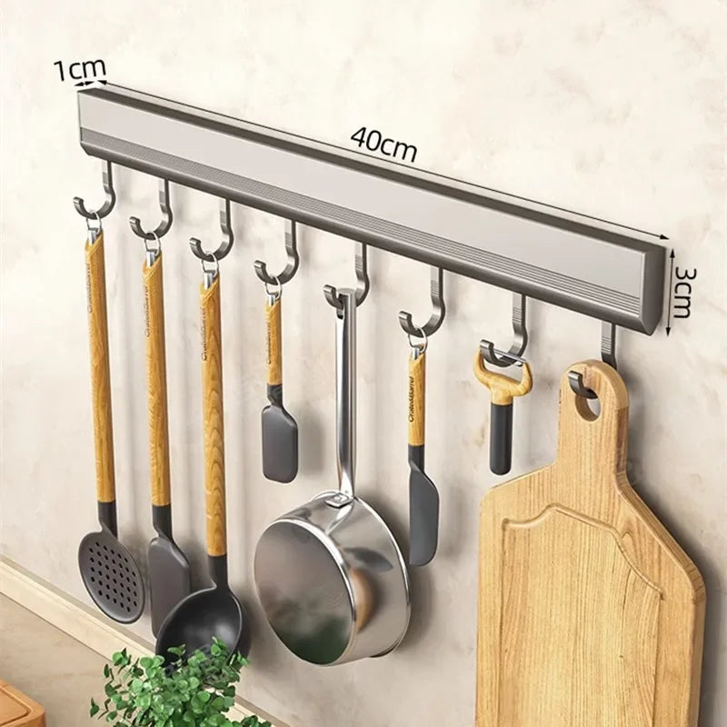 Wall Mounted Hooks Rack Punch Free Kitchen Utensils Storage Row Hook Holder Bathroom Robe Towel Coat Hangers Multi-Purpose Hooks