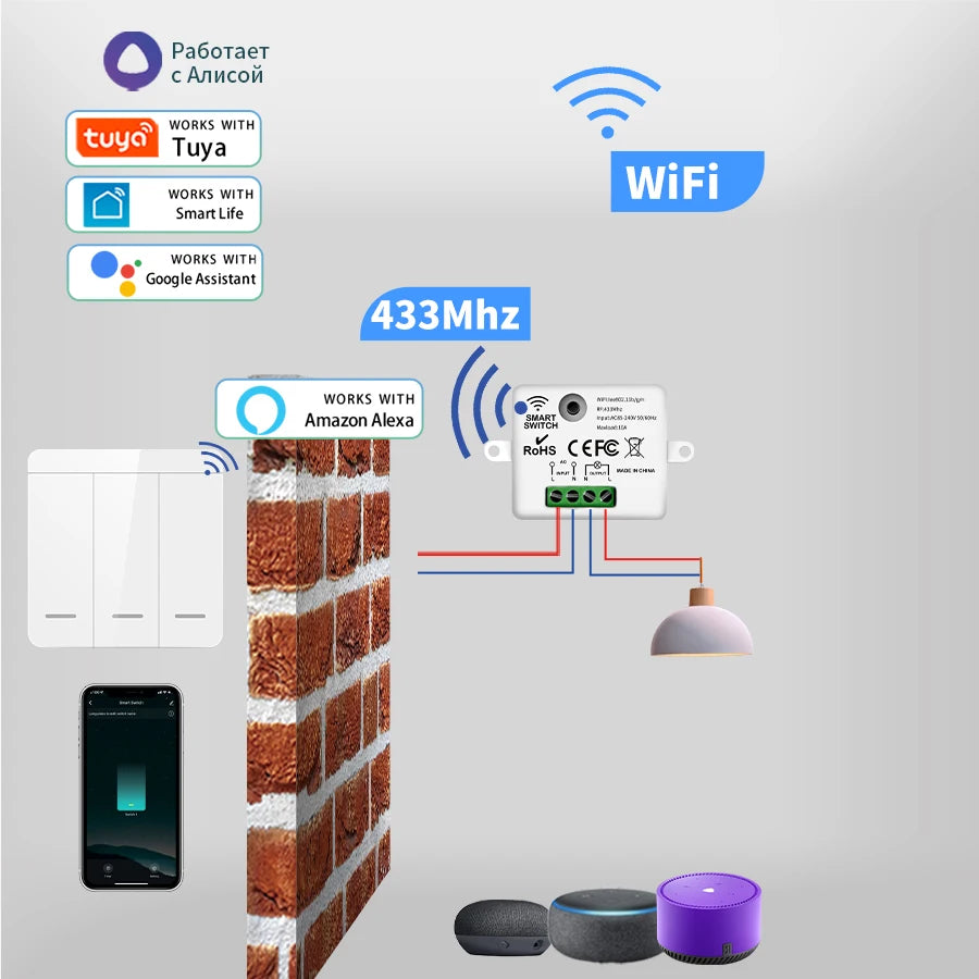 WiFi Light Switch Tuya Smart Home Smart Life RF433Mhz Wireless APP Voice Control Smart Home Work With Google Home Alexa Alice