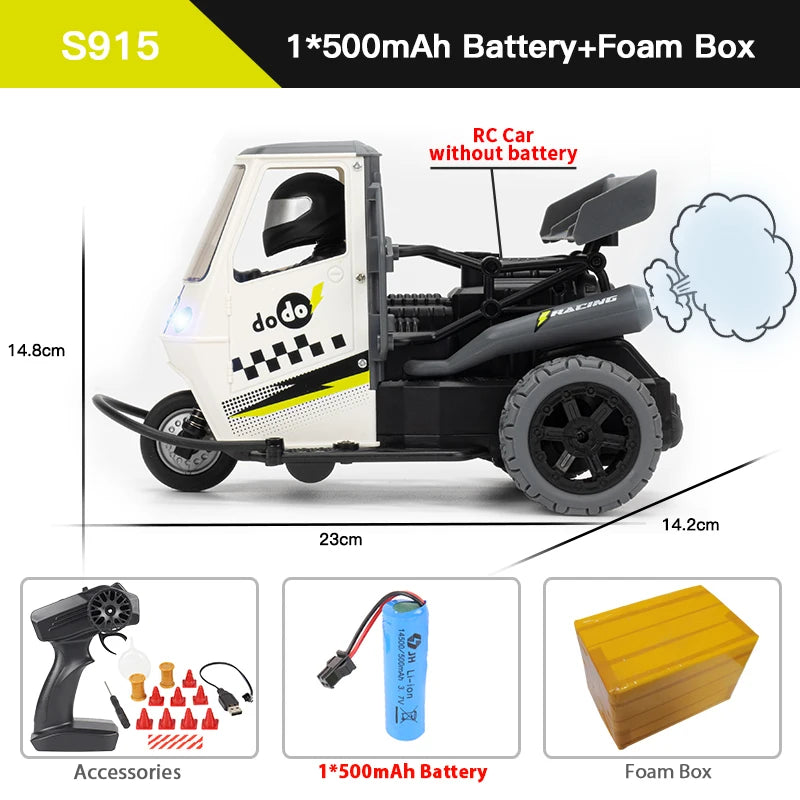 ZWN S915 Three Wheels RC Motorcycle With Light Spray 2.4G Remote Control Electric High Speed Emulation Motorcycles Toys For Kids