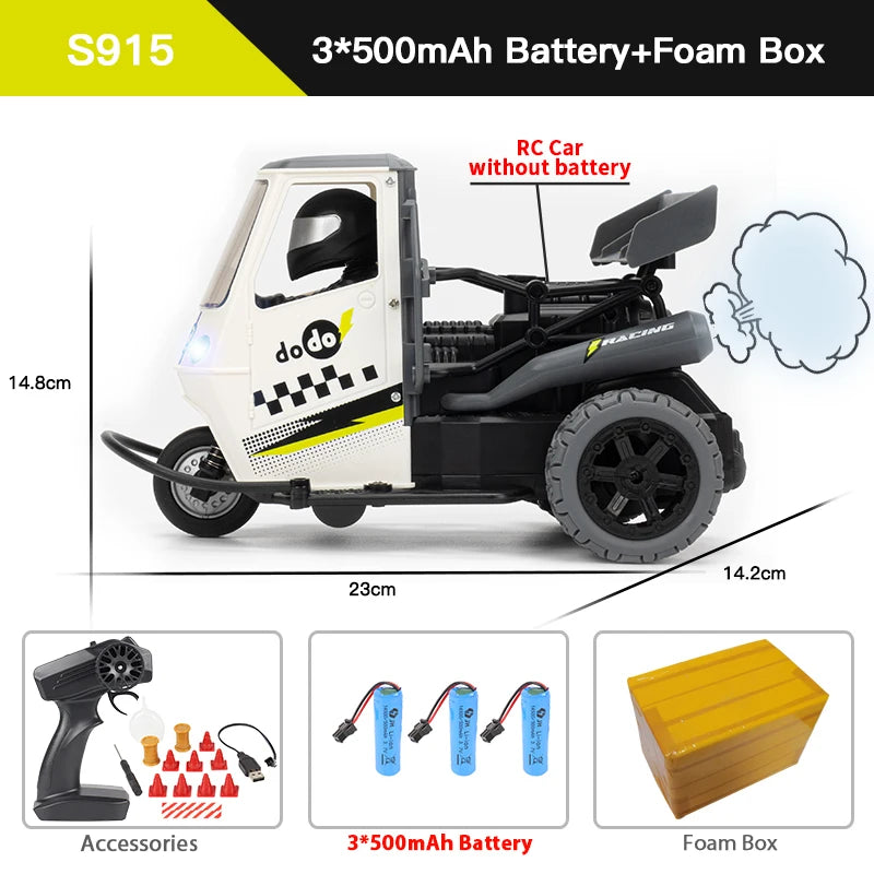 ZWN S915 Three Wheels RC Motorcycle With Light Spray 2.4G Remote Control Electric High Speed Emulation Motorcycles Toys For Kids